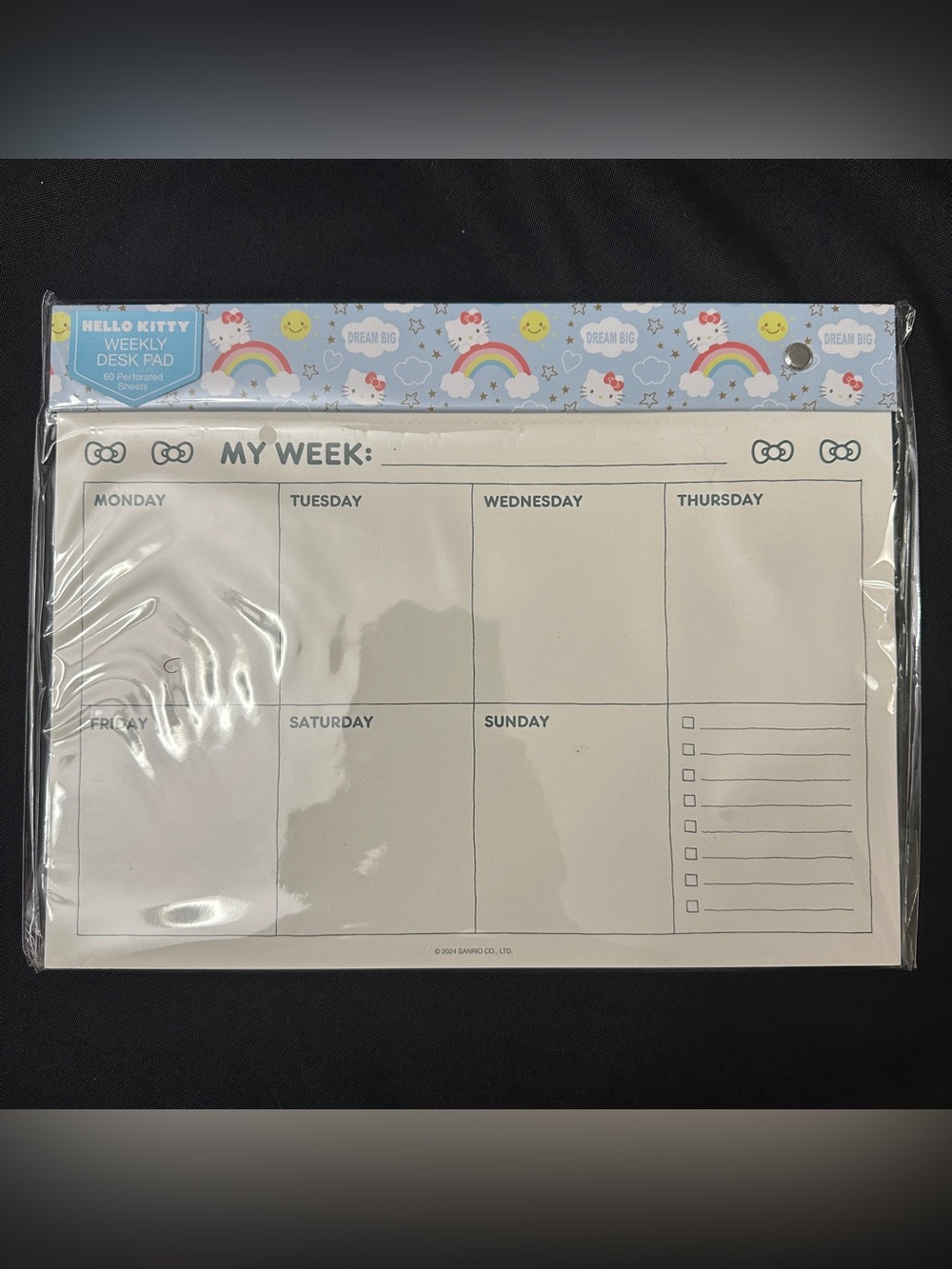 Hello Kitty Light Blue Weekly Desk Pad Planner with Rainbow Accents